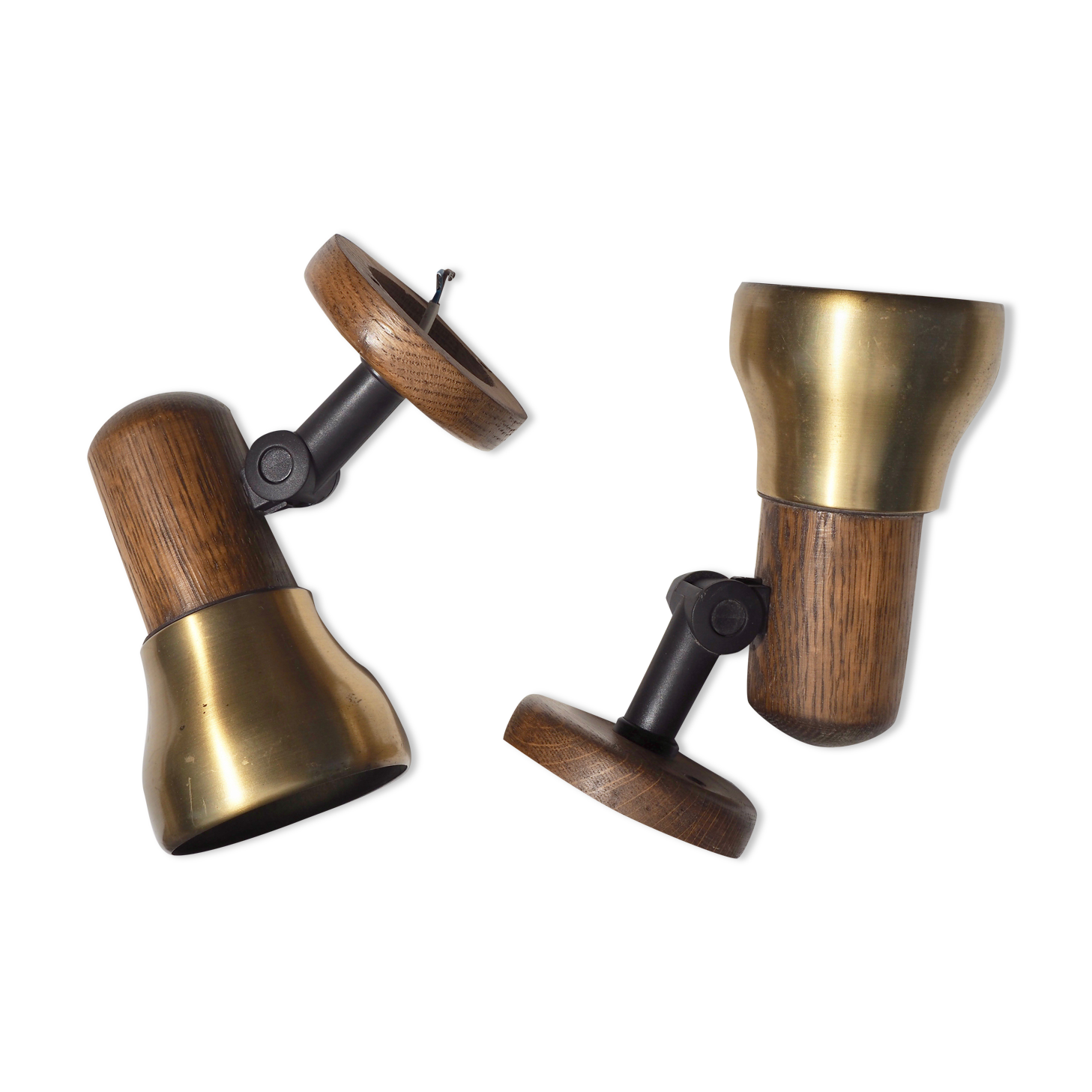 Pair of wall lamps in wood and gilded metal