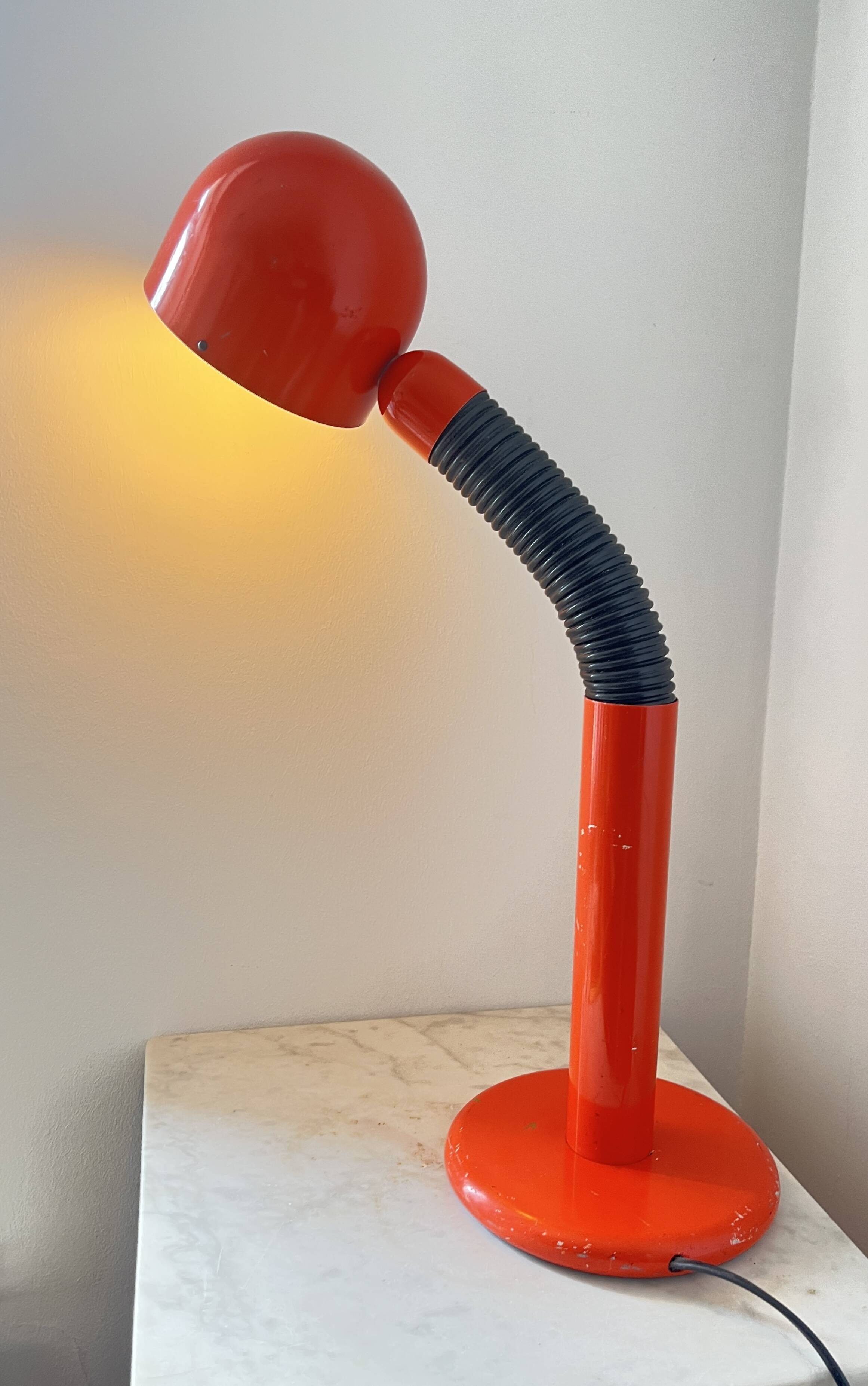 Vintage Space Age Orange Metal Table Lamp Adjustable Gooseneck, 1970s