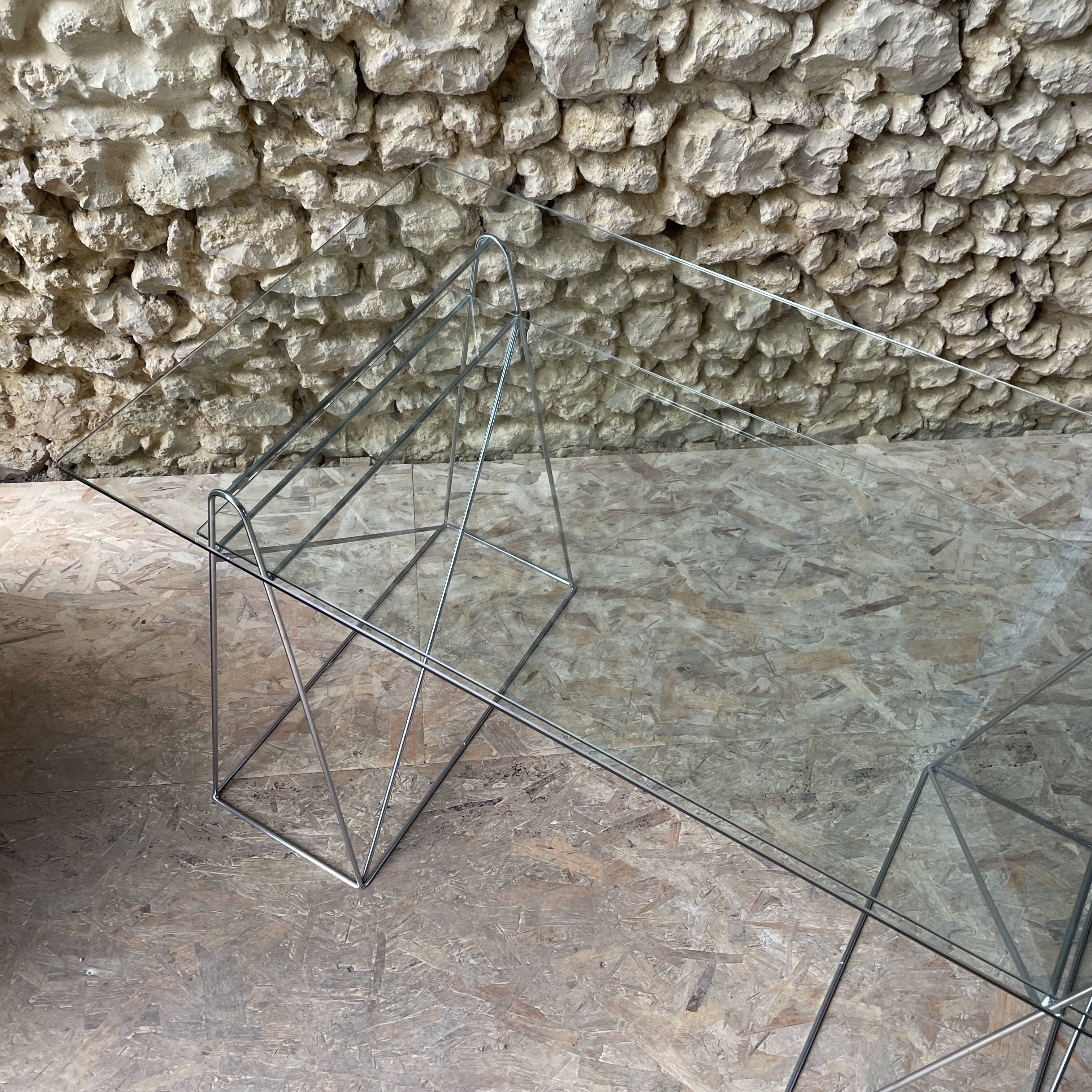 Glass desk - chrome metal trestles