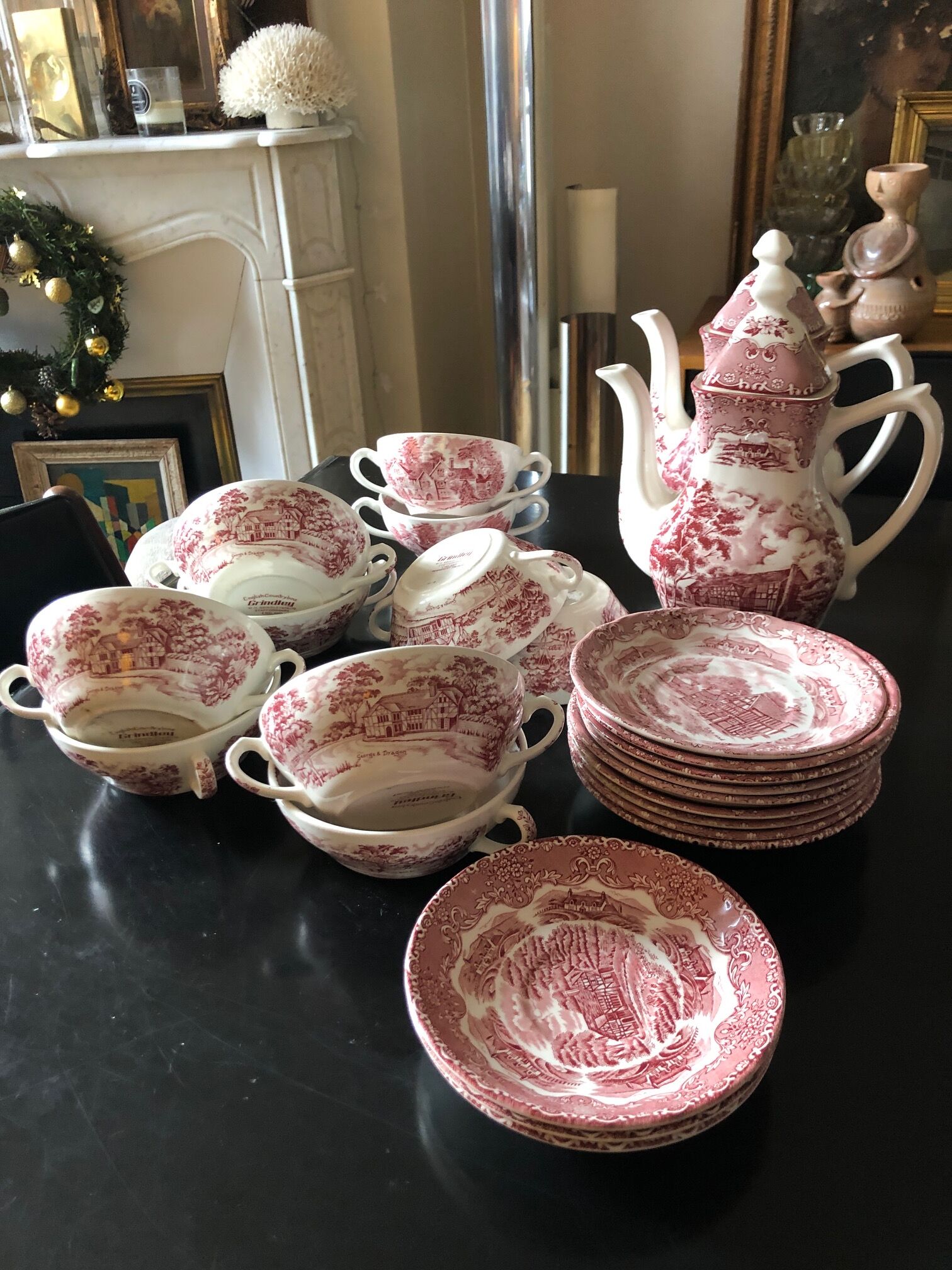 English tea service in pink faience
