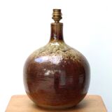 Pied de lampe  " boule " en grès signé, années 70