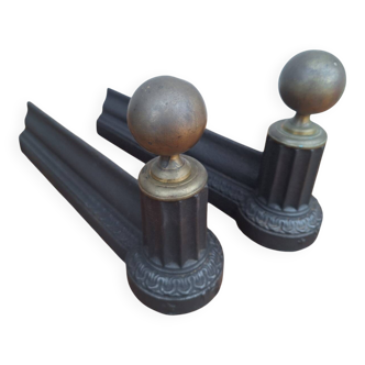 Chenets en fonte et laiton, époque Napoléon III