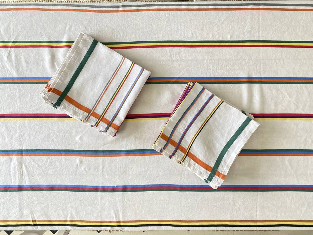 Nappe "style basque" et ses 12 serviettes - 220x146 cm - métis lin/coton