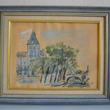 Paris the quai des orfèvres and the pont saint michel painting framed under glass