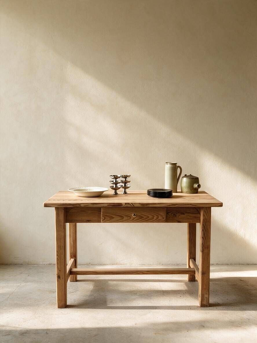 Solid raw pine dining table — 120 cm
