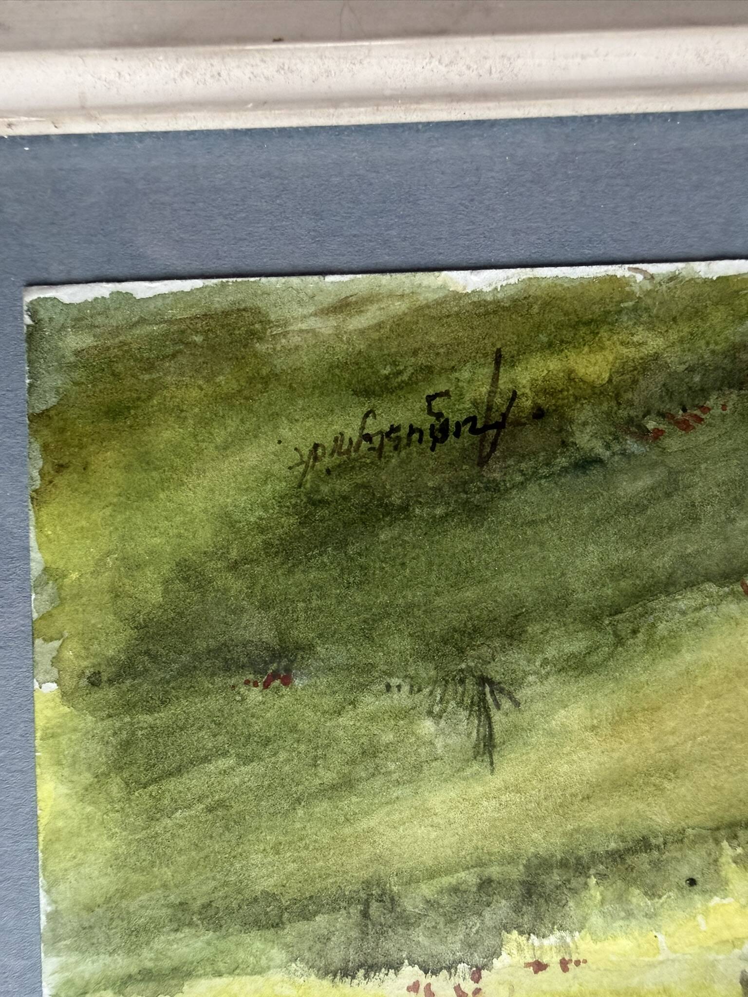 Watercolour landscape river with bridge