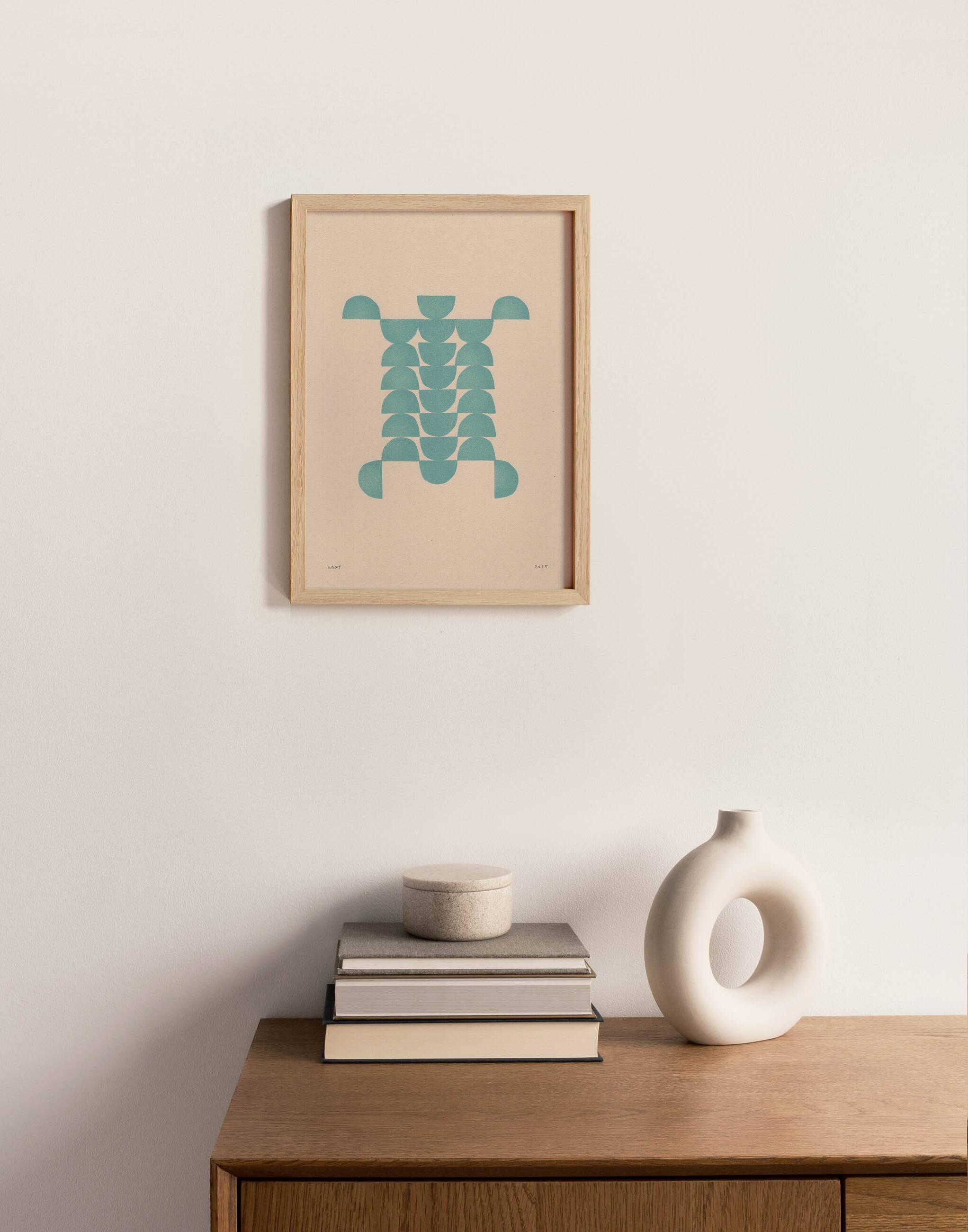 Abstract painting on B280 petrol blue paper signed Eawy