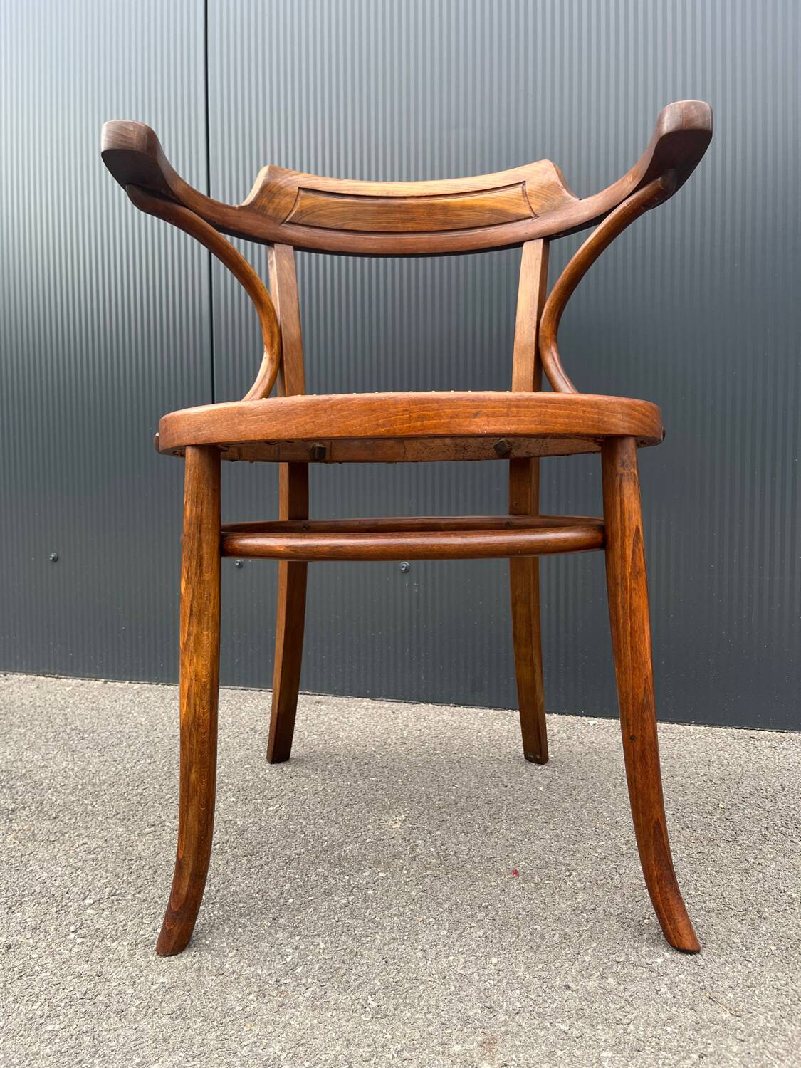 Fischel bistro armchair in wood and canework from the 50s/60s