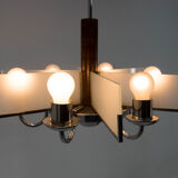 Art Deco Chandelier Made of Chrome, Wood and Sandblasted Glass, 1940s