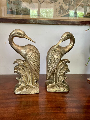 Bookend herons in brass style Art Deco 26cm