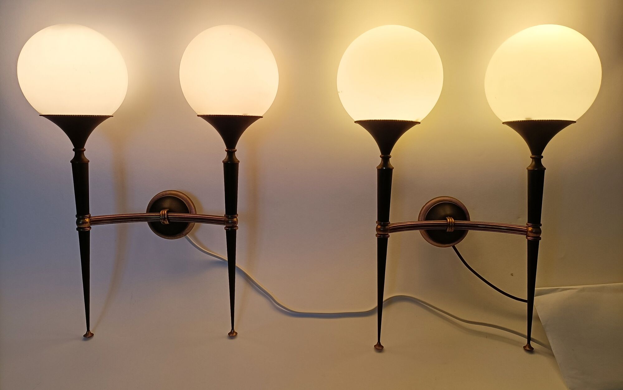 Pair of gold and lay sconces Arlus 1960