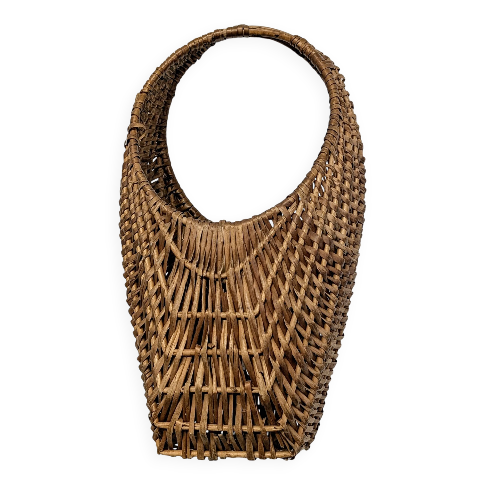 Large-handled woven wicker basket