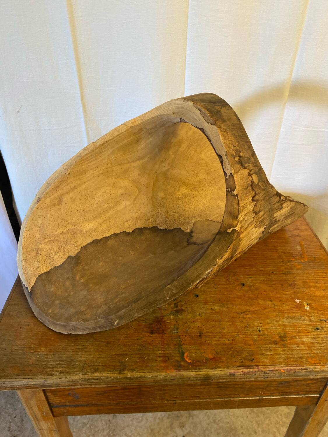 Antique Carved Wood Basket Vintage #C622