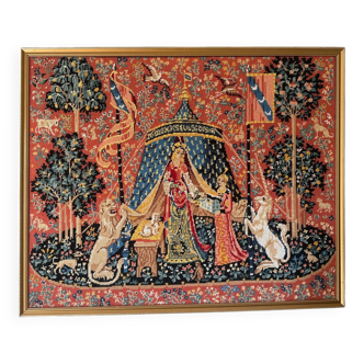 Large embroidered canvas "The Lady and the Unicorn" – To my only desire – Framed