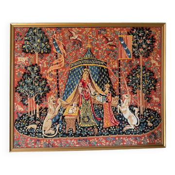 Large embroidered canvas "The Lady and the Unicorn" – To my only desire – Framed
