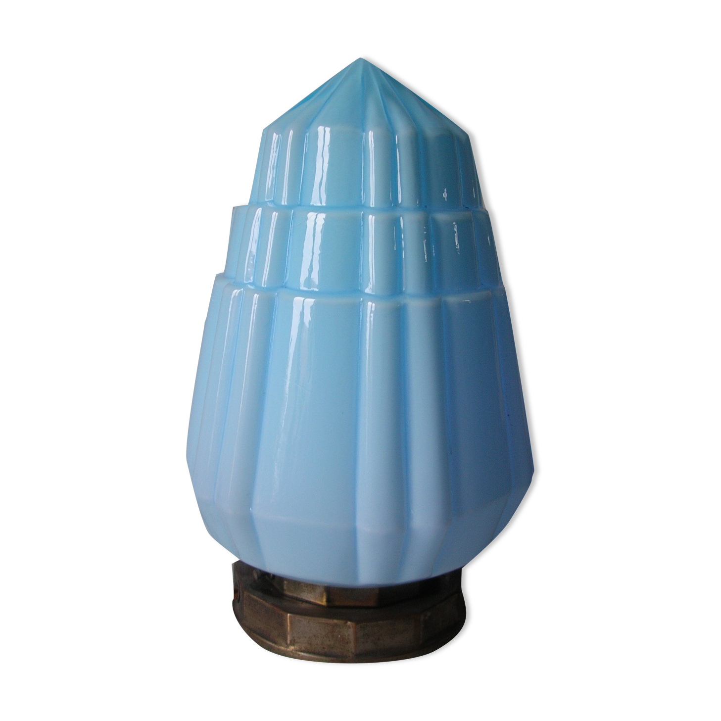 Old Art Deco lamp blue opal globe skyscraper style New York 1920/30