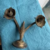 Double wall light in gold brass metal, vintage leaf pattern