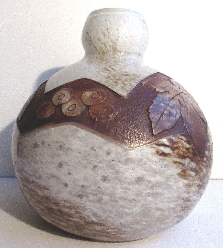 Art Deco ball vase signed Legras, acid-etched glass paste Vine decoration