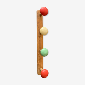 Vintage wooden coat rack with 4 colored balls