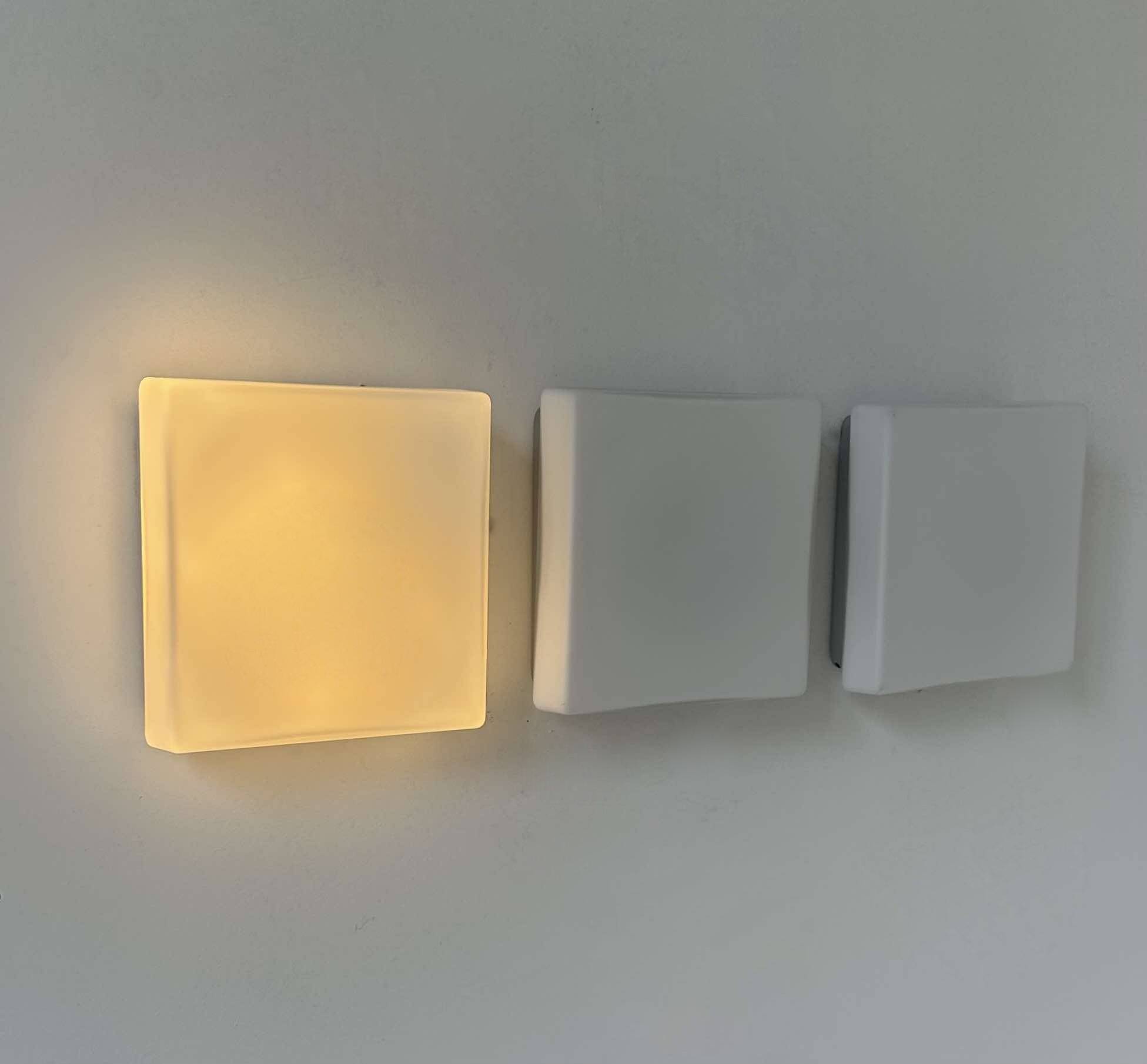 Set of 3 vintage square opaline wall lights, France 1970