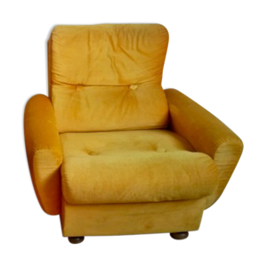 Fauteuil velours jaune