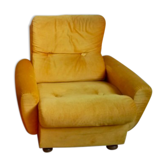 Fauteuil velours jaune