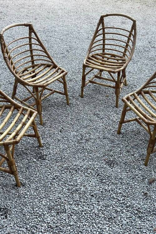 4 chaises boules en rotin vintage