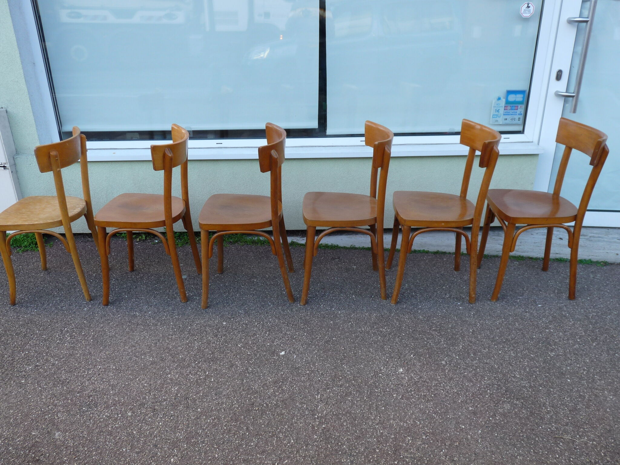 Lot de 6 chaises de bistrot bar en bois