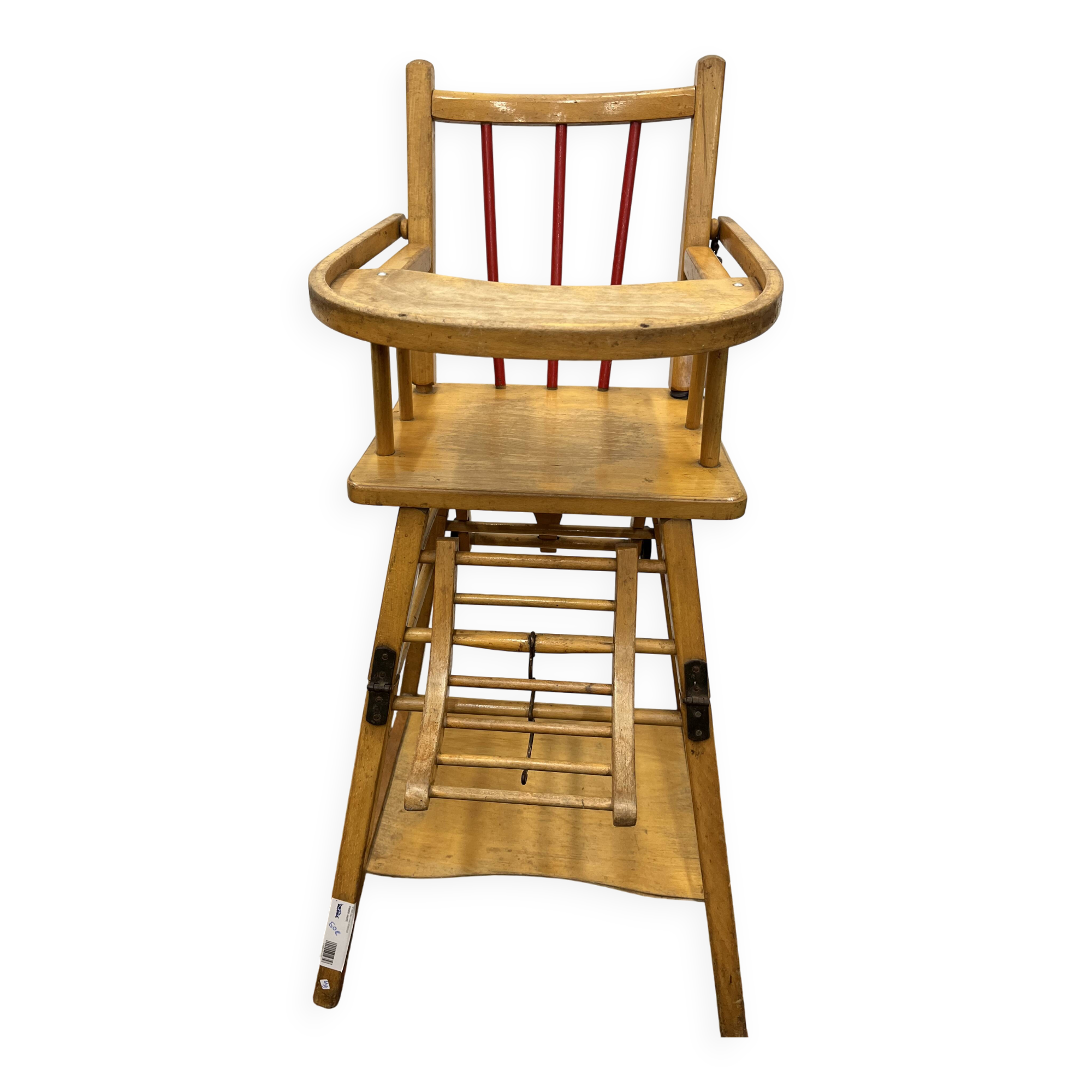 Chaise haute bébé en bois vintage