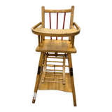 Chaise haute bébé en bois vintage