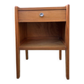 Wooden bedside table, warm tones, vintage, 1950s.
