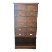 Antique tradesman's cabinet with 12 flap drawers + oak niche - 1930s