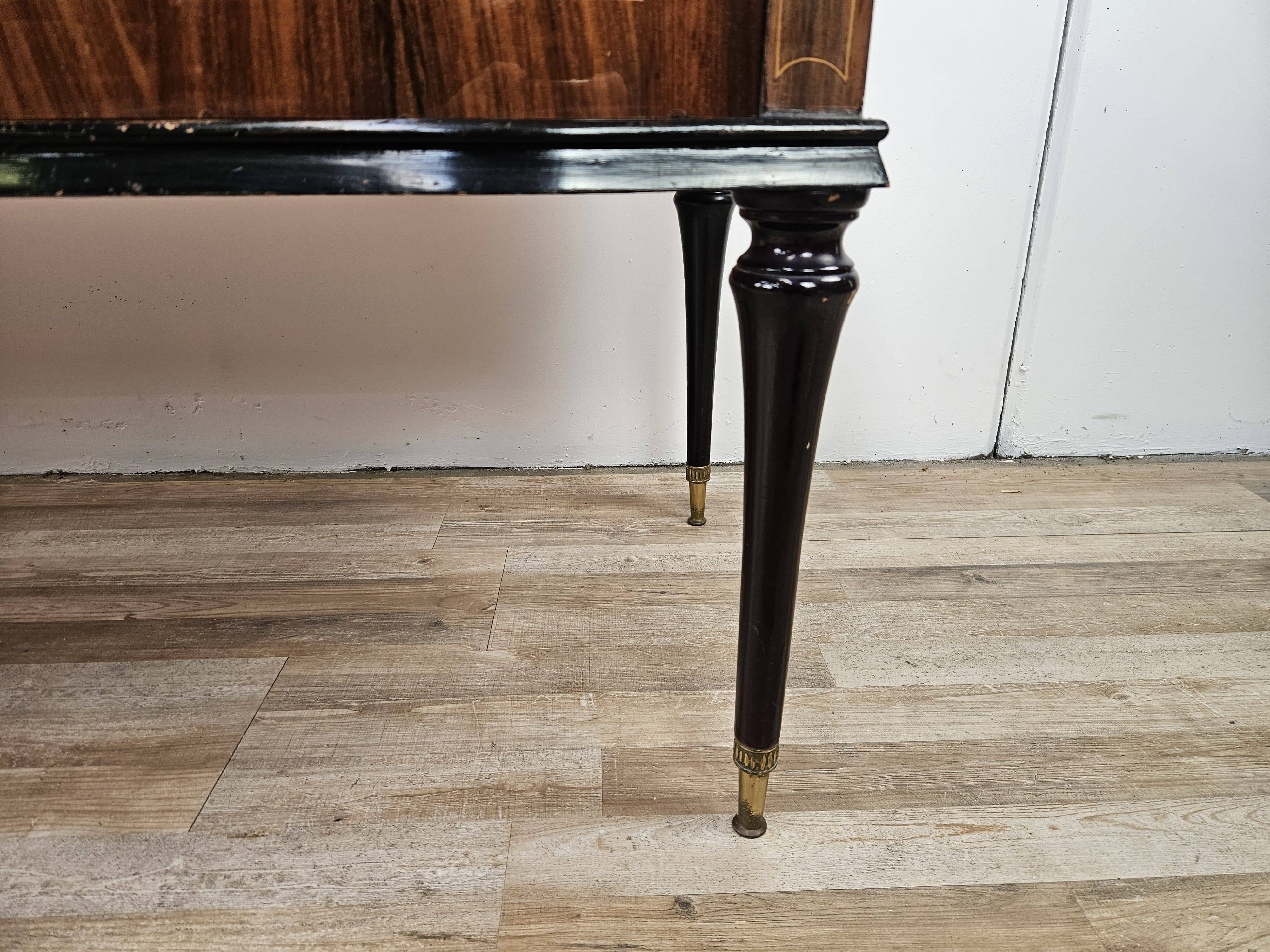 1960s bedroom dresser with six drawers and glass top