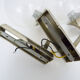 Pair of chrome metal wall sconces and blown glass