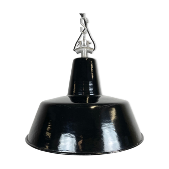 Black Enamel Industrial Factory Pendant Lamp, 1950s