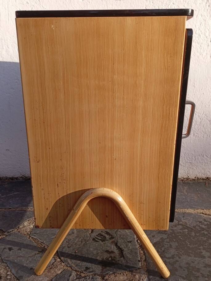 Metal and wood boarding school bedside table