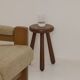 Vintage French tripod brutalist stool in solid wood (oak) C. 1960