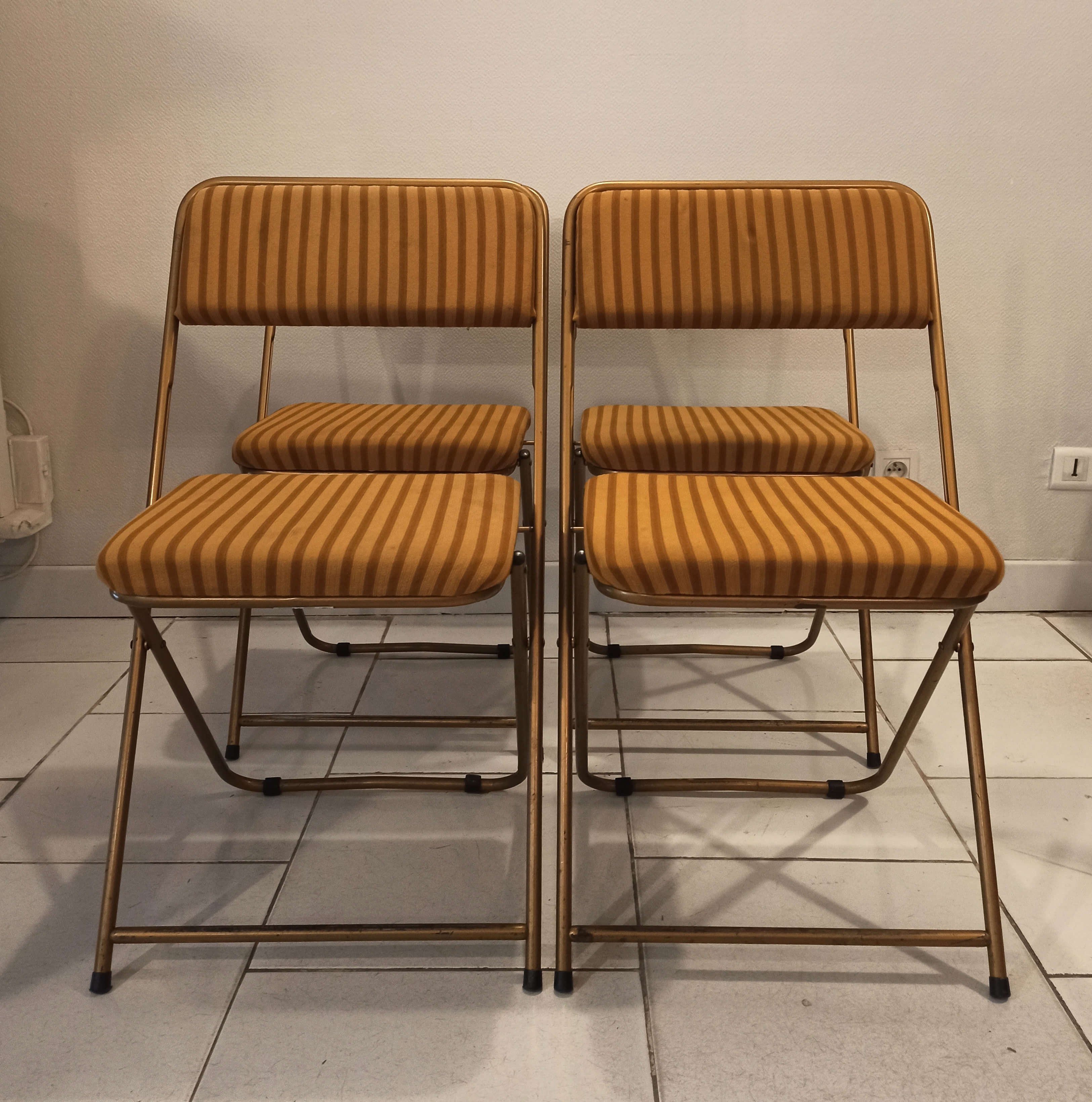 Foldable Lafuma chairs striped fabric and golden base