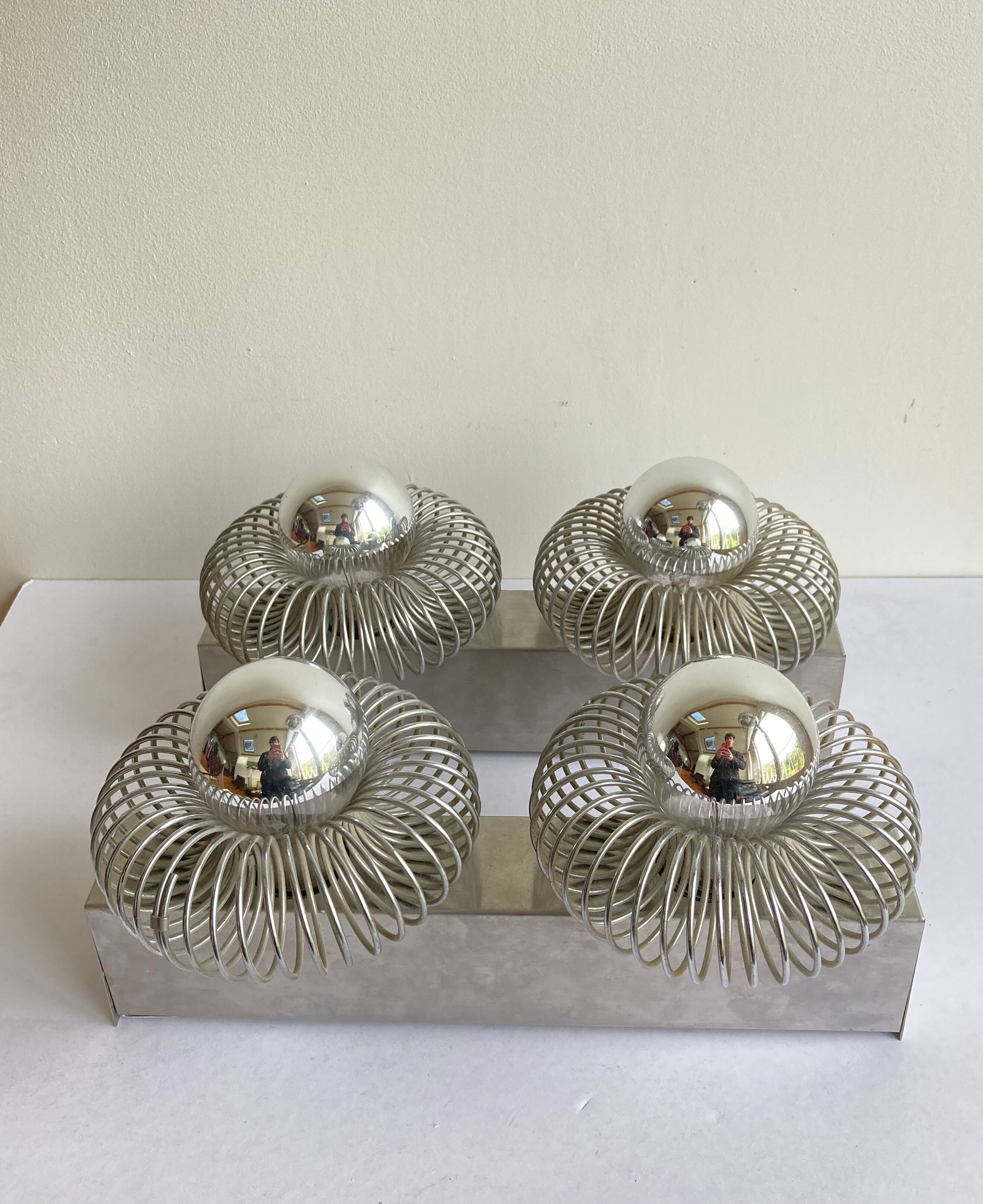 Vintage pair wall lamps spring lamp Andrea Lazzari design 70s Italy