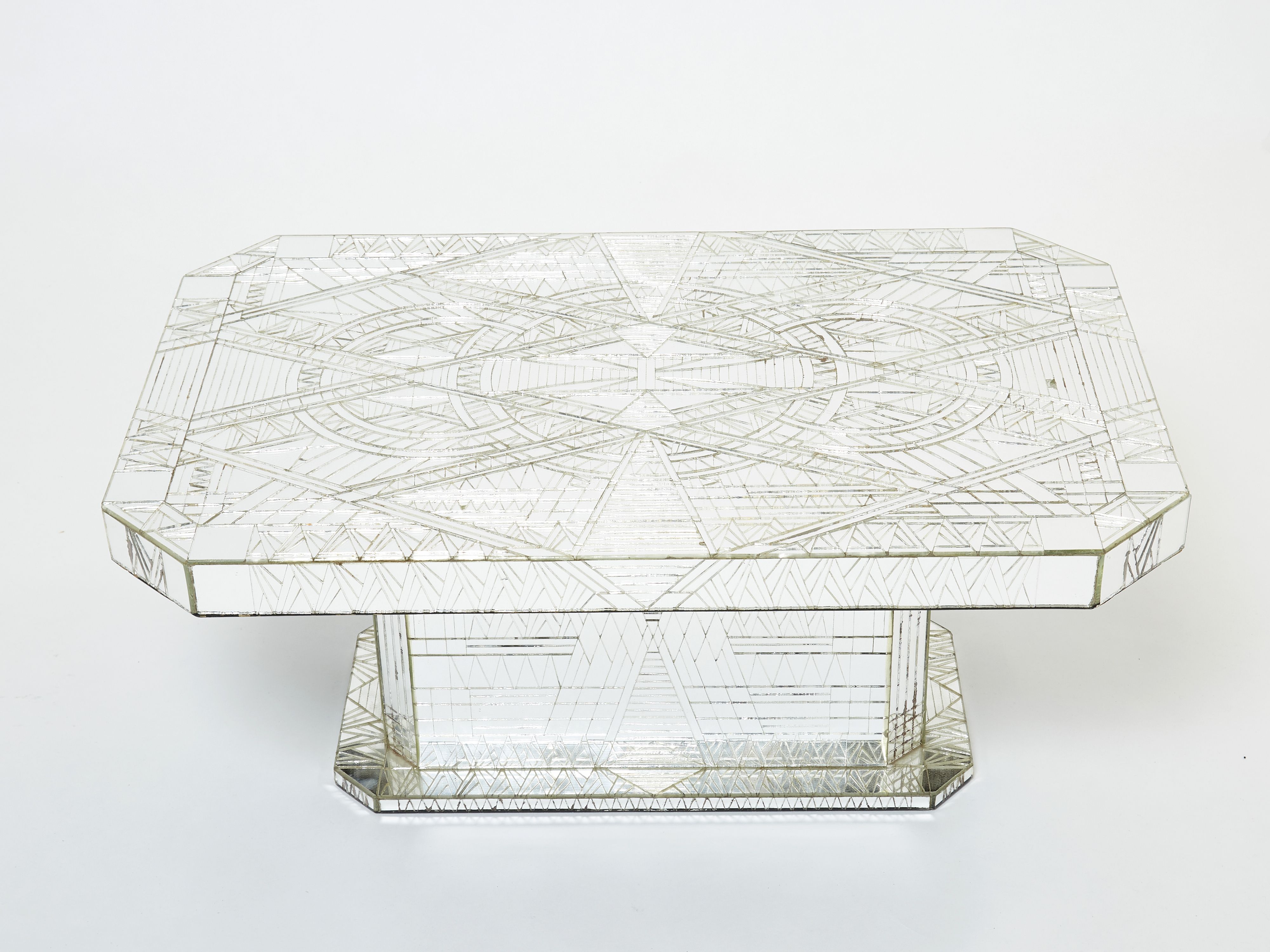 Rare coffee table in mosaic of mirrors by Daniel Clément around 1970