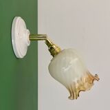 Vintage tulip wall light in white and amber glass