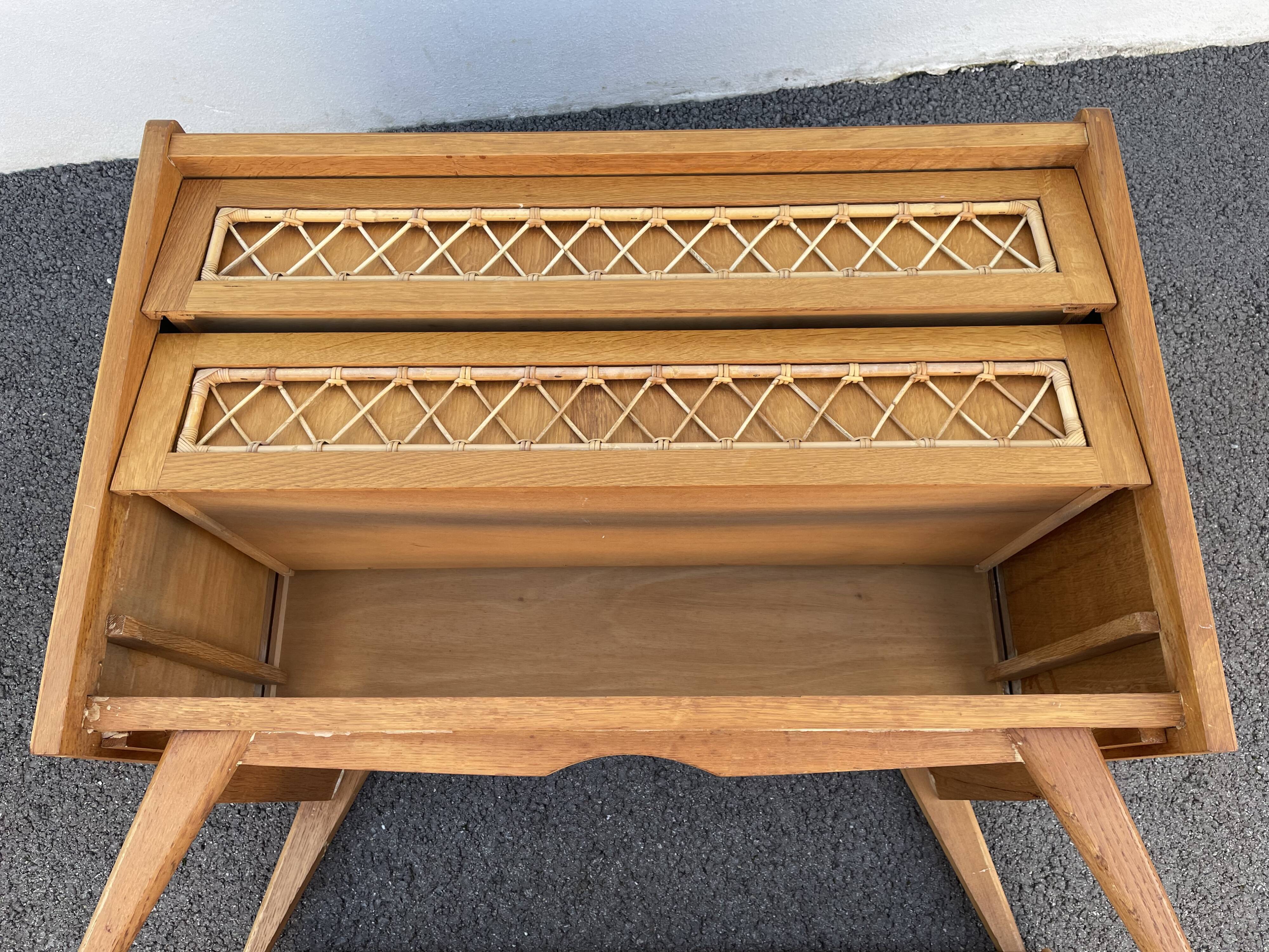 Commode bois et rotin