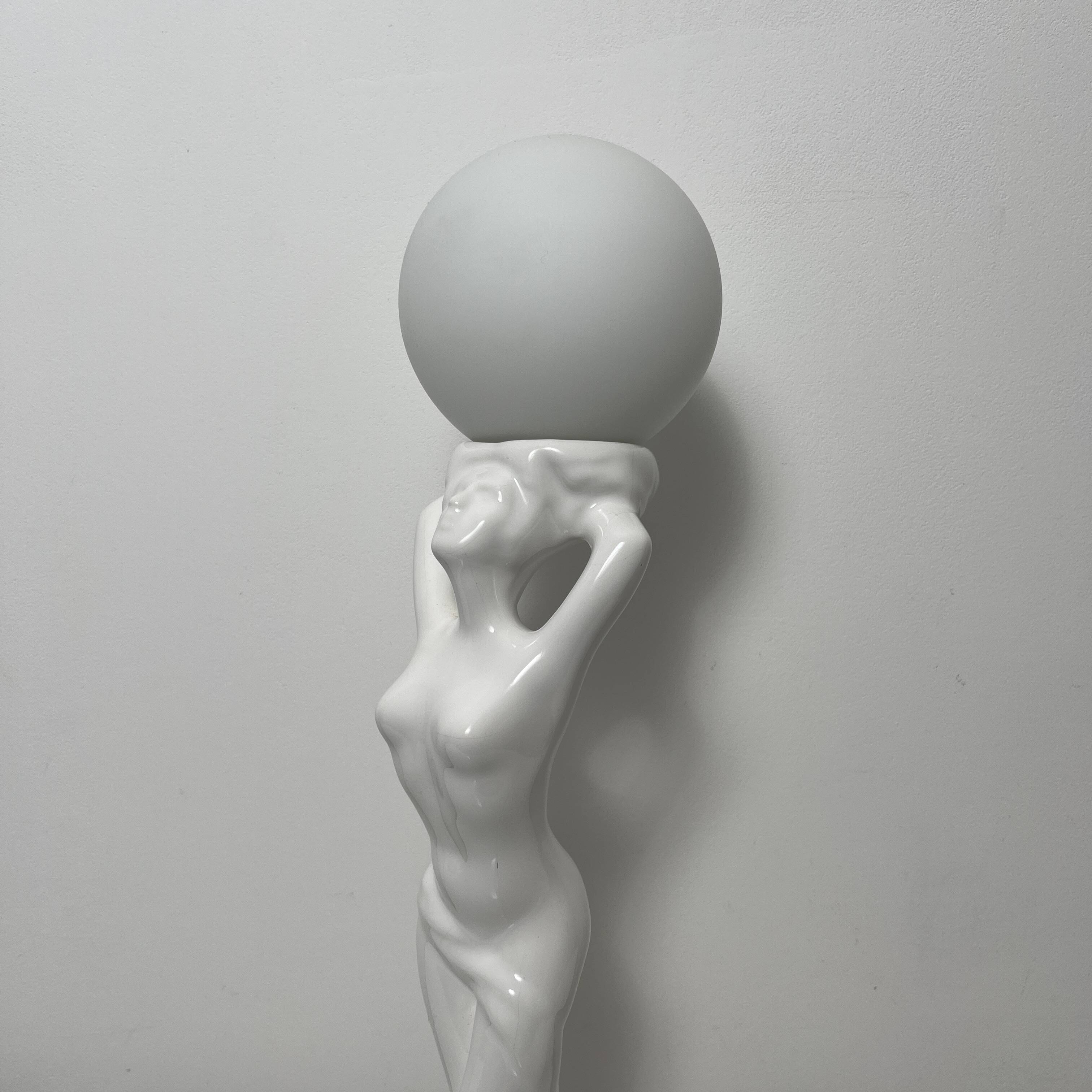 Barbotine ceramic woman lamp Vintage Art Deco