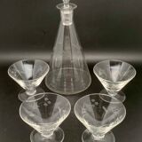 Glassware and bottle set in chiseled glass with flower motif