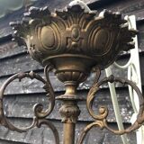 Antique French Napoleon III Brass & Bronze Opaline Glass Ceiling Light