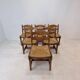 Ensemble de 6 chaises rasoir en chêne brutaliste, France, années 1960