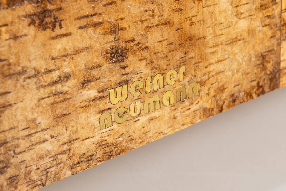 Werner Neumann sculptural birchwood sofa in birch bark and leather, The Netherlands