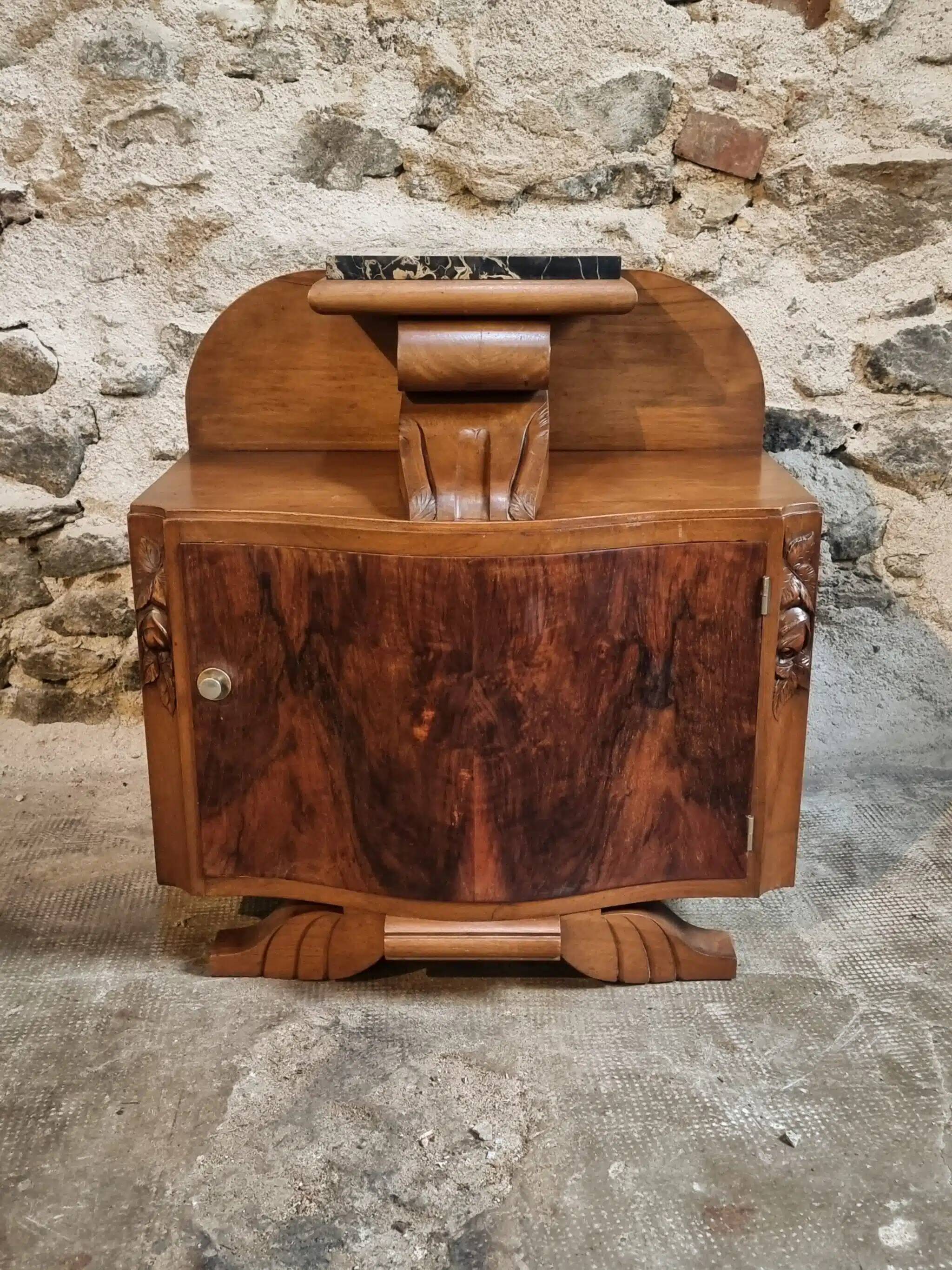French Art Deco bedside table with a marble top, circa 1930.