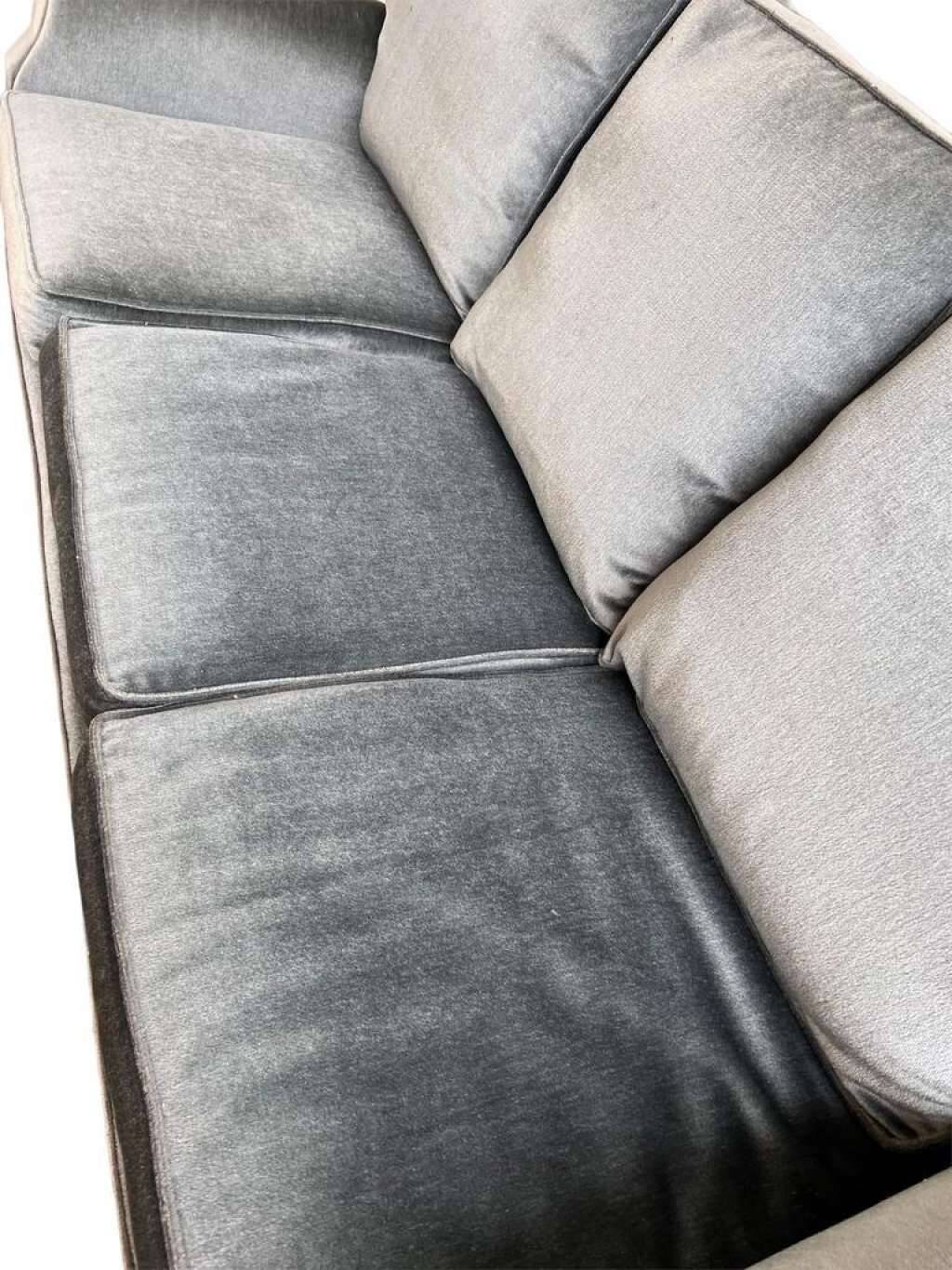 Vintage blue-grey velvet fringed seat / armchair