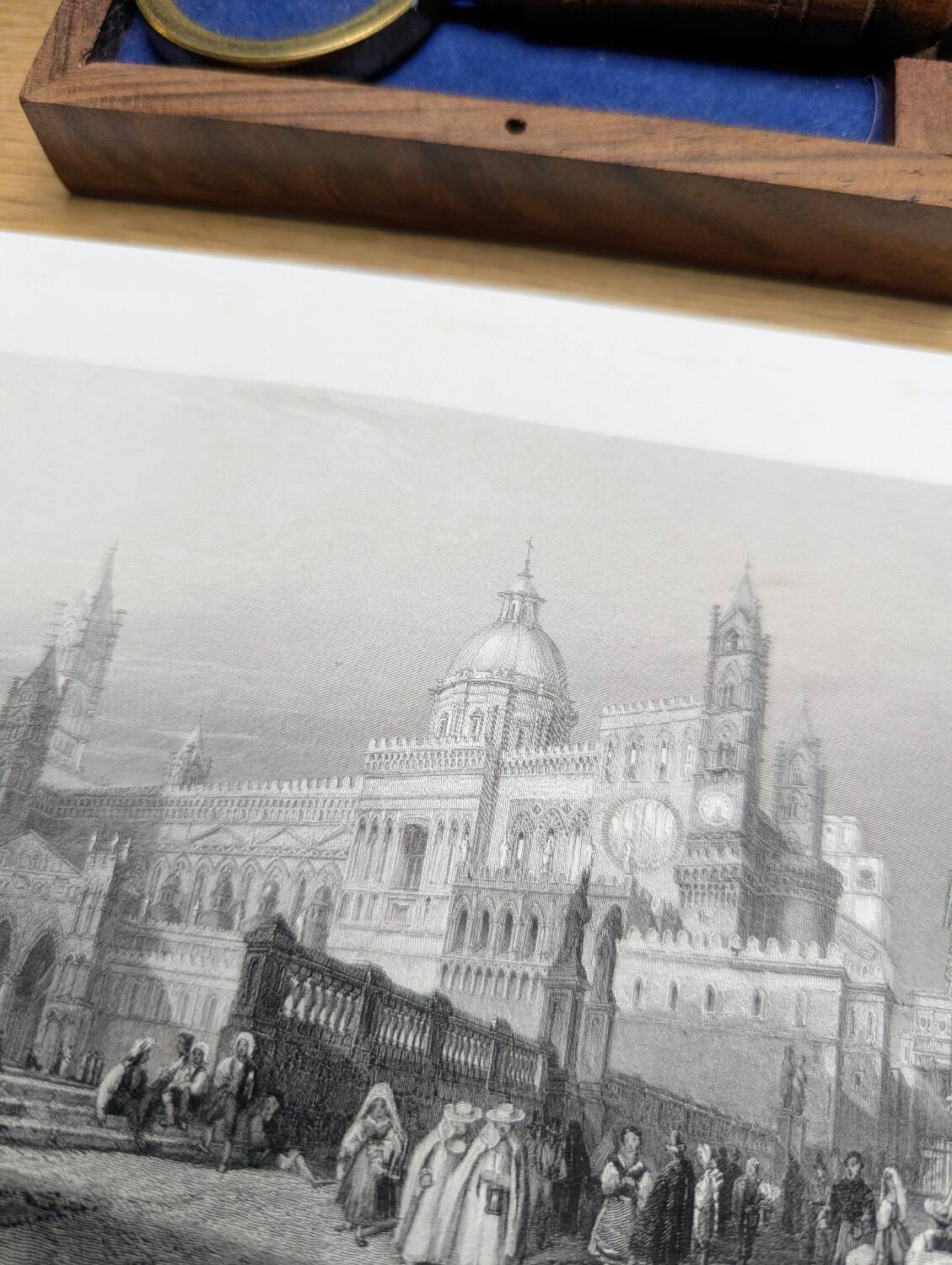 Palermo Cathedral, Sicily, old engraving, printed in 1841.